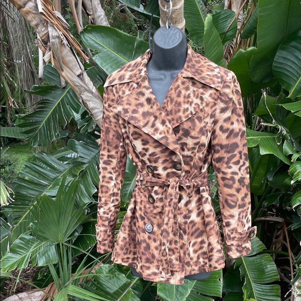 INC leopard print cropped trench